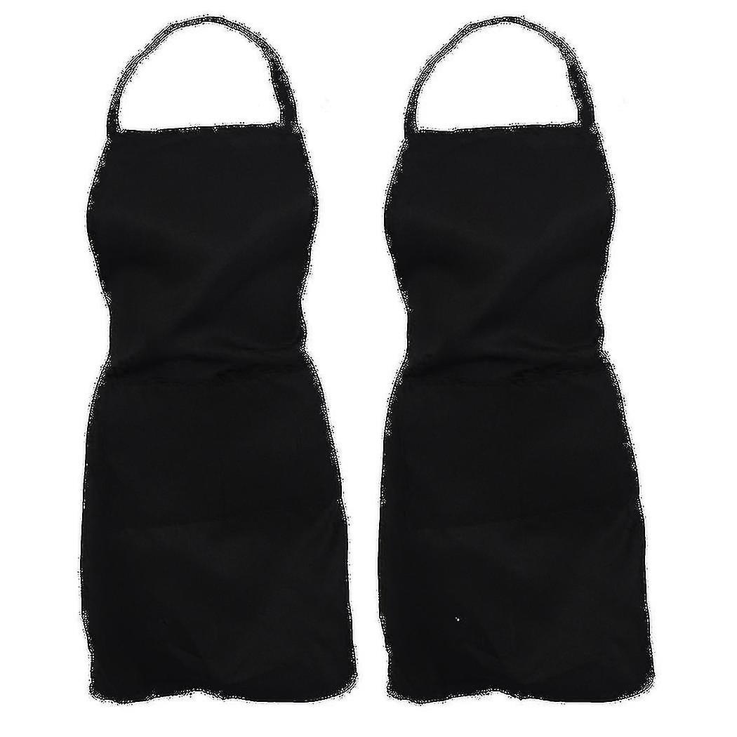 2x Plain Apron With Front Pocket Kitchen Cooking Craft Baking Black