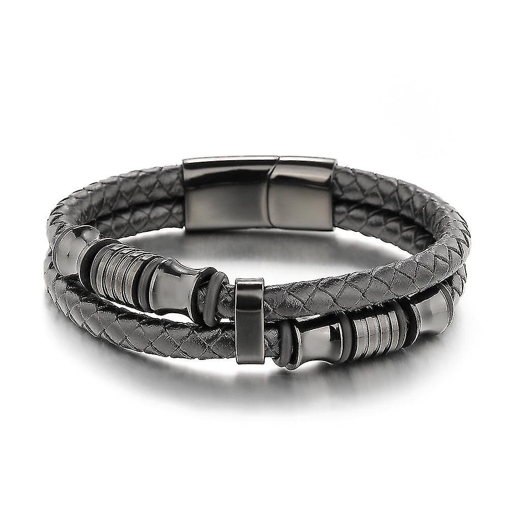 Multi-layer Woven Hide Rope Titanium Steel Bracelet