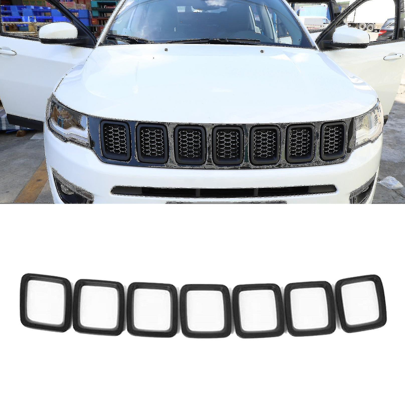 7-pack Car Front Grille Frame Compatible With 2017-2022 Jeep Compass (matte Black) High Quality