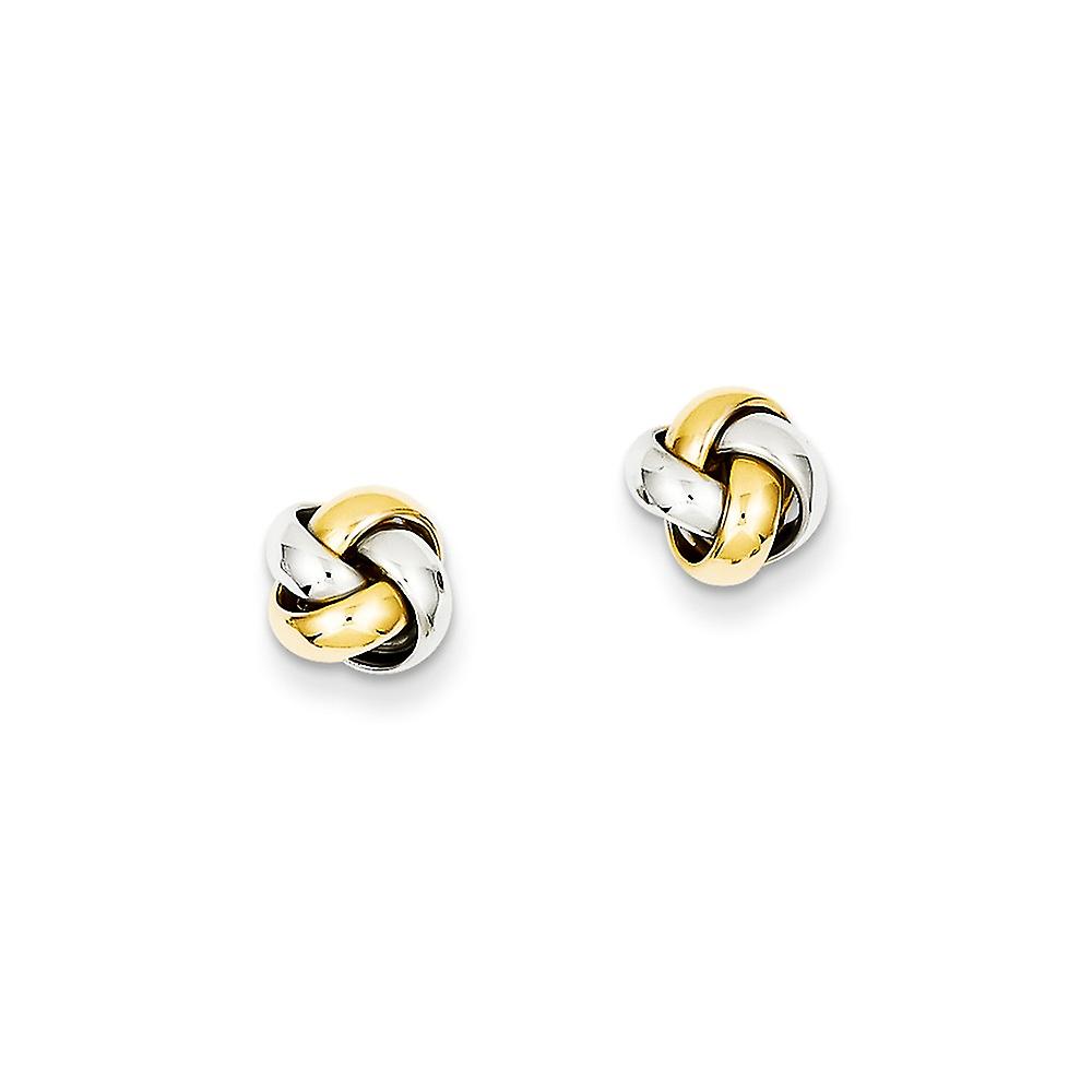 14k Two Tone Polished Gold Knot Post Earrings 8x8mm Wide Stud Earring for Women - 1.3 Grams