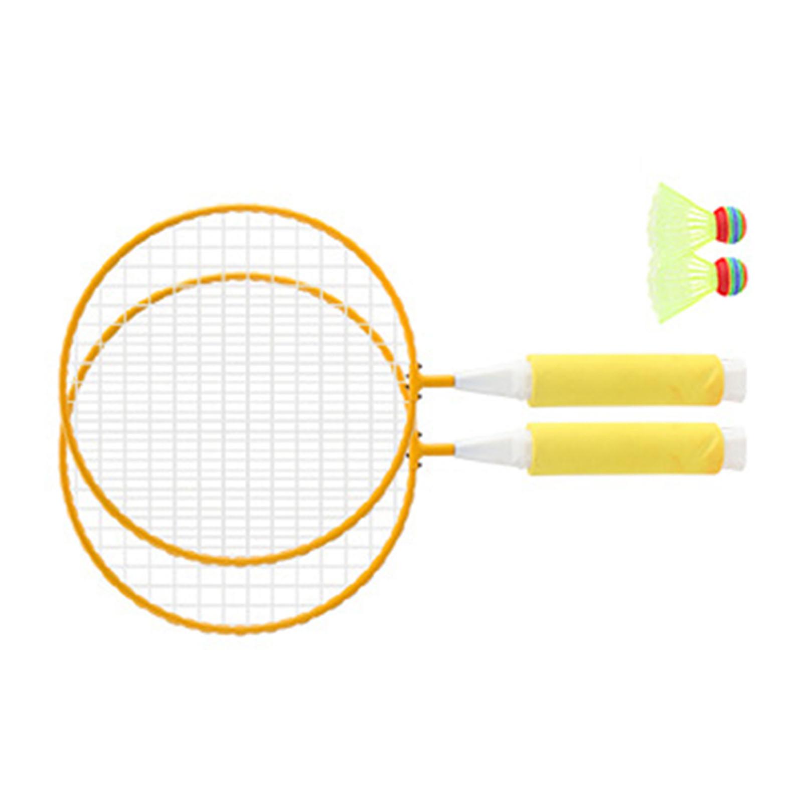Children Badminton Racket Set Large Mesh Soft Anti Slip Handle Comfortable Grip Kids Badminton Rackets with 2 Balls Yellow 