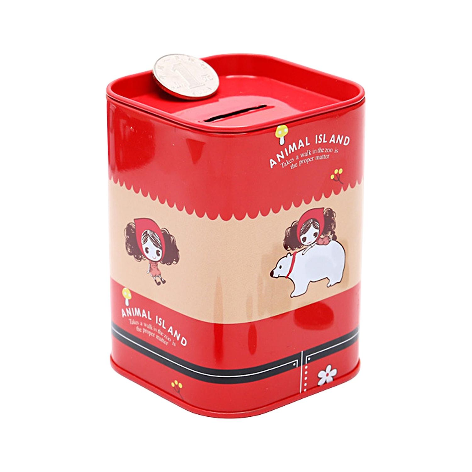 Piggy Bank Large Capacity Decorative Unbreakable Metal Cartoon Square Coin Saving Can for Home