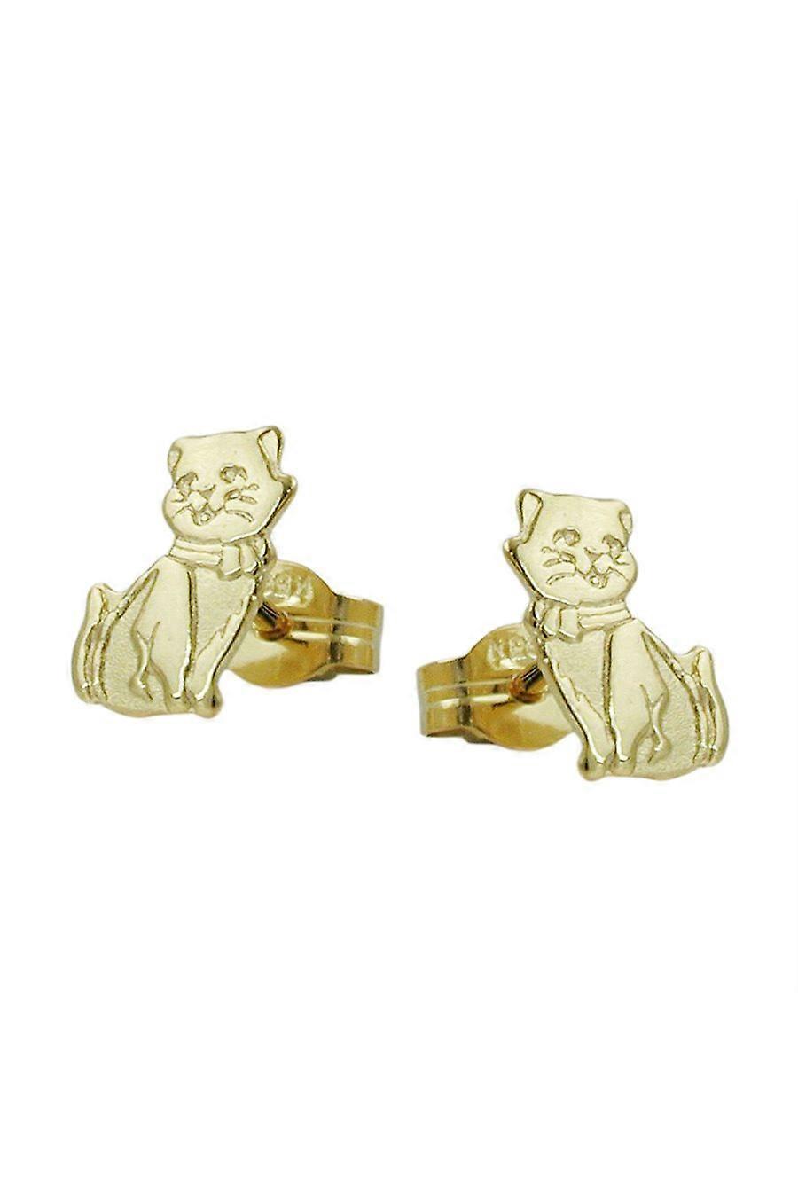 Stud Earrings 8x5mm Cats Partly Matted 8k Gold - Gl430804
