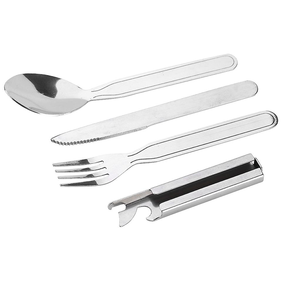 4pcs/set Stainless Steel Tableware Fork Spoon Knife and Bottle Opener For Camping Picnic