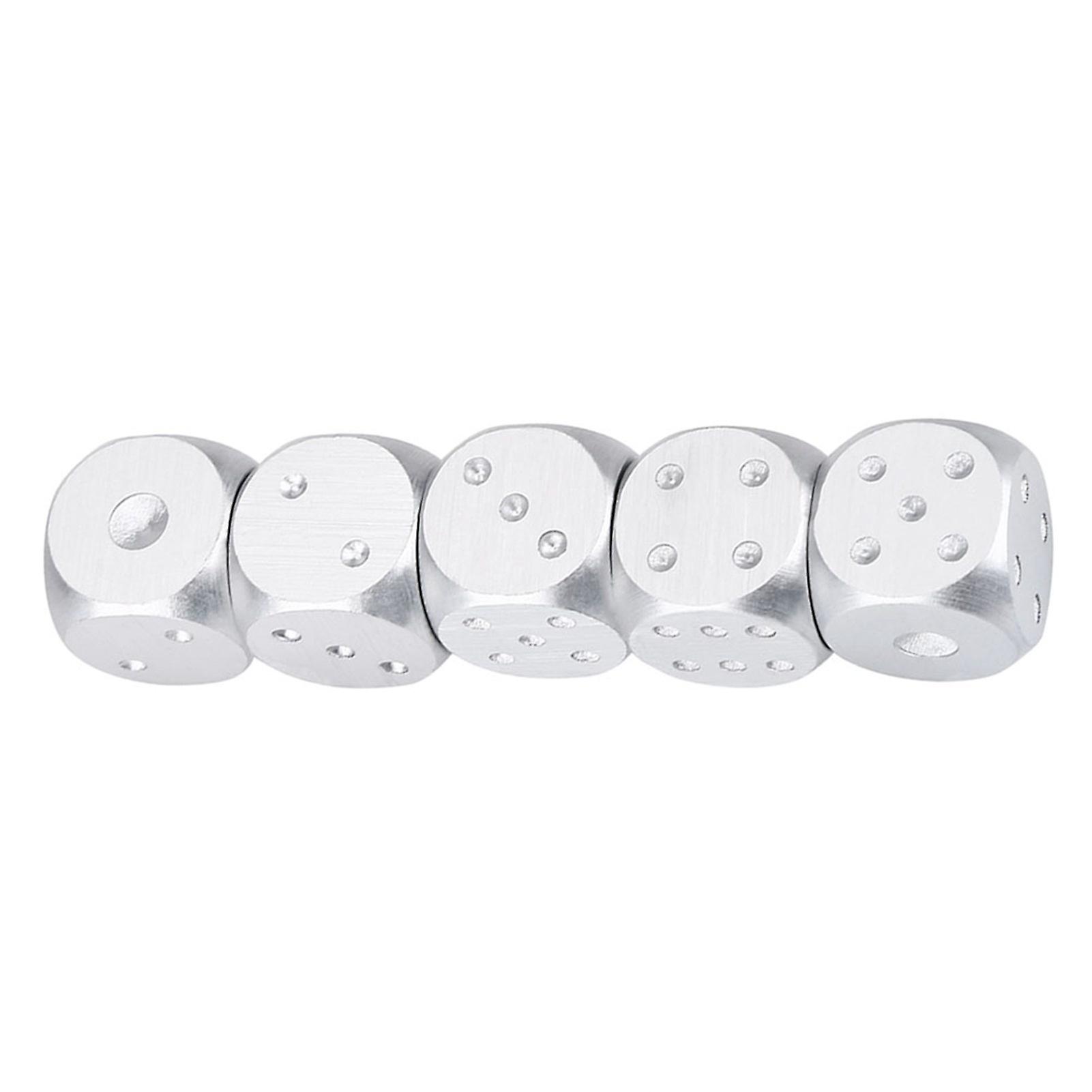 Game Dice 5pcs Aluminium Alloy Table Game Poker Games Dices Set with Storage Box (Silver Square Box) Dice Set
