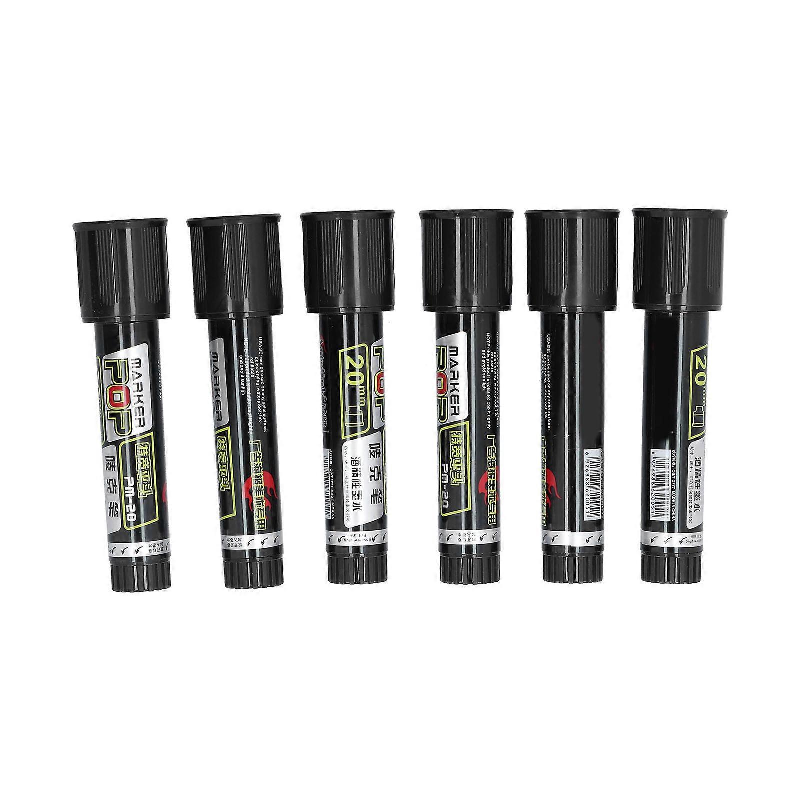 6Pcs Waterproof Permanent Markers Quick Dry Vivid Black Ink
