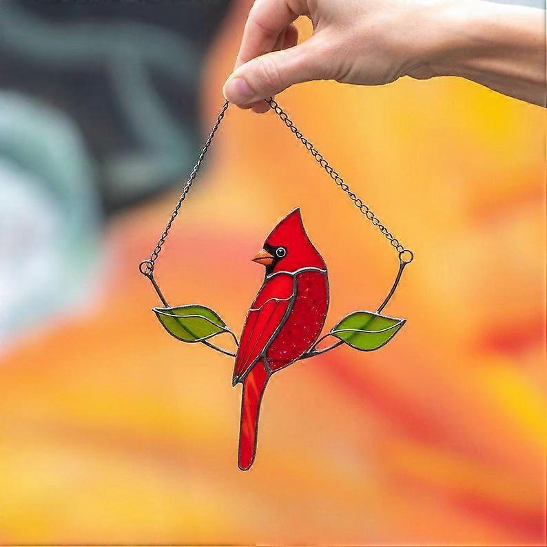 Hanging Red Birds on a Wire Sun Catcher Window Hangings Pendant with Jump Ring and Chain Ornaments