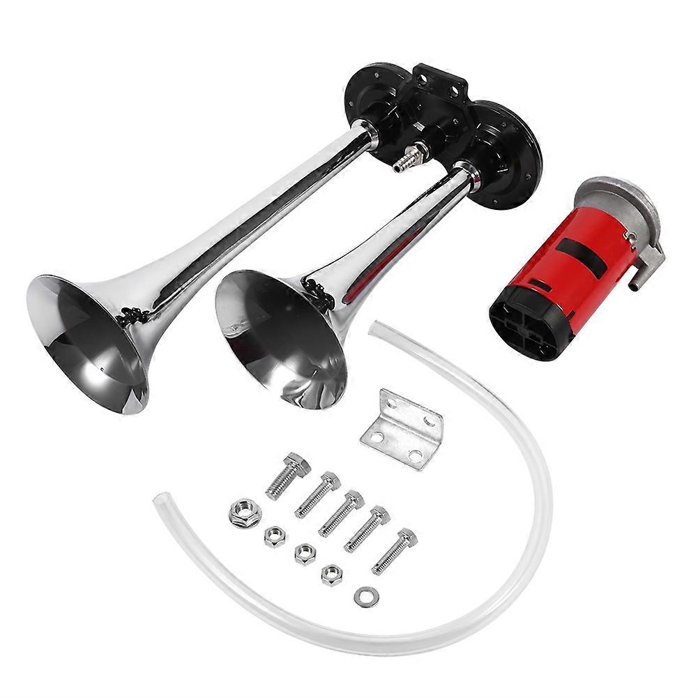 12V Dual Trumpet Air Horn Compressor Kit For Van Train Car Truck Boat 150db E2U627