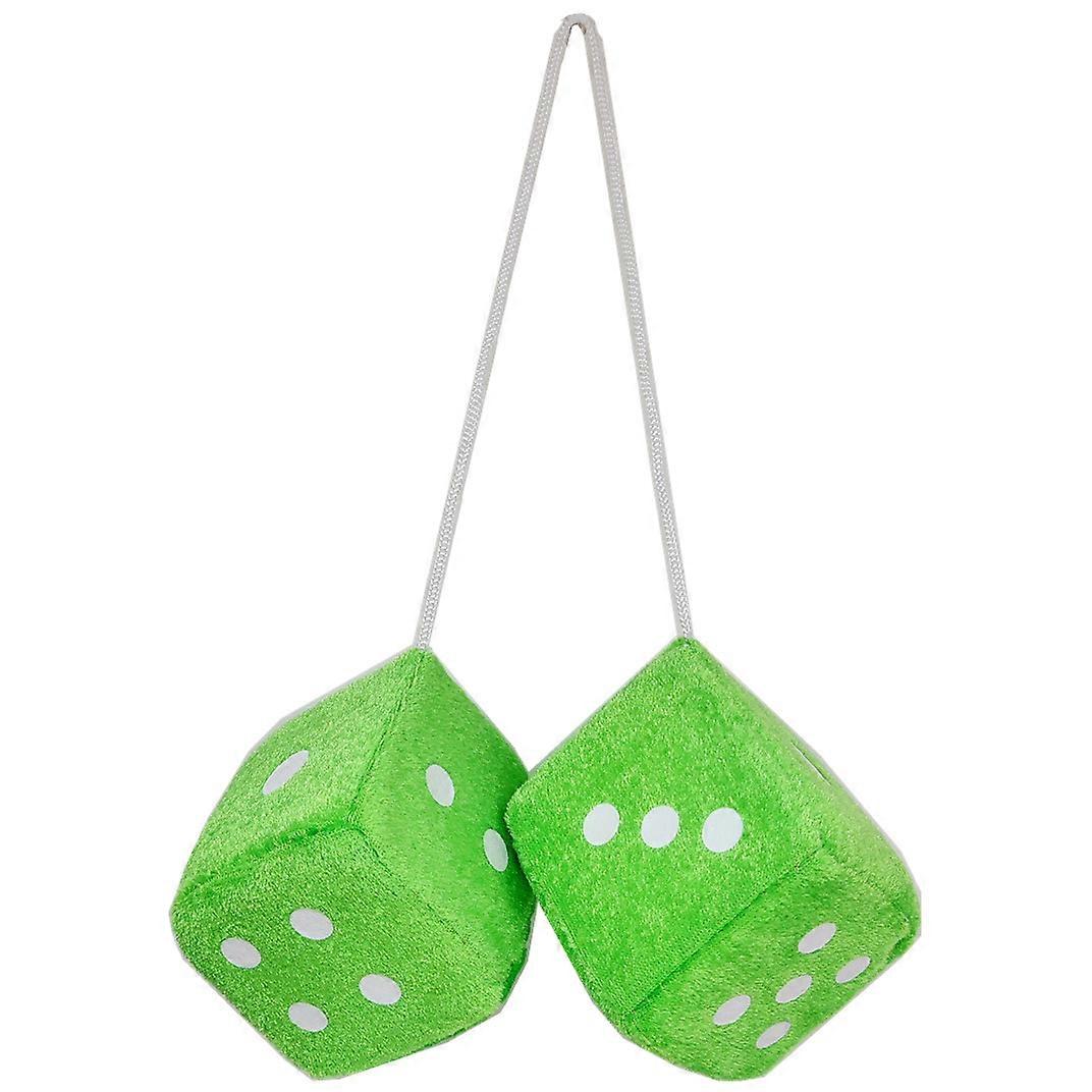 Pair Of Retro Square Mirror Hanging Couple Fuzzy Plush Dice With Dots For Car