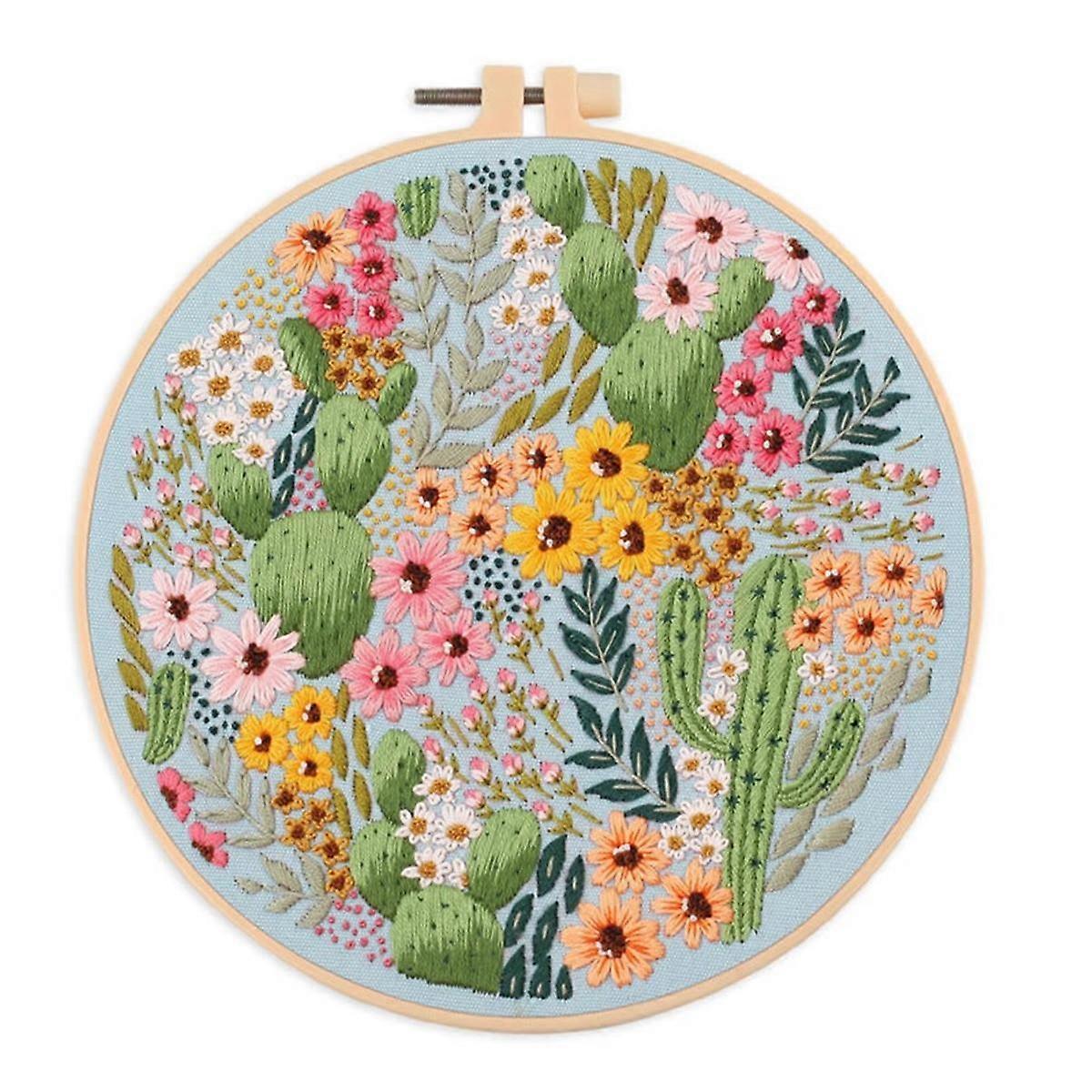 Embroidery Kit for Beginners and Embroidery Enthusiasts Includes Floral Landscape with Thread Needles,C