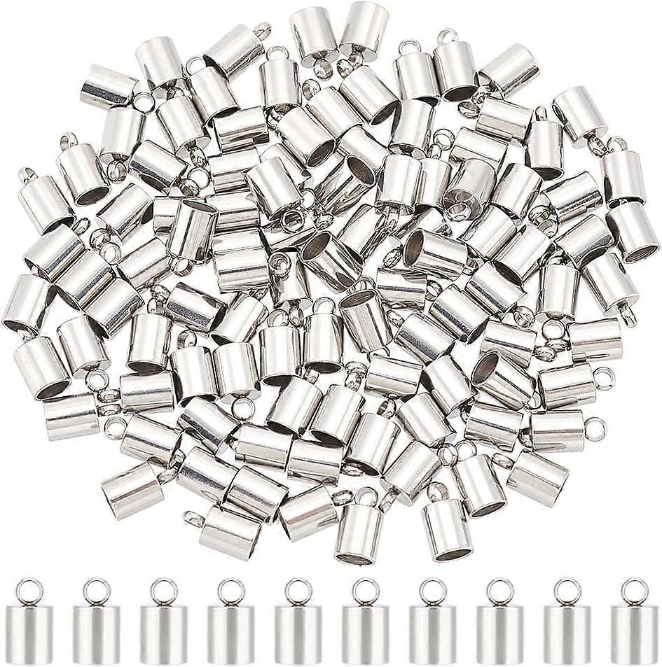 100pcs Barrel End Caps 100pcs Stainless Steel Cord Ends 4mm Inner Diameter Smooth End Caps Terminators Cord Finding for Jewelry Making Kit Stainless S