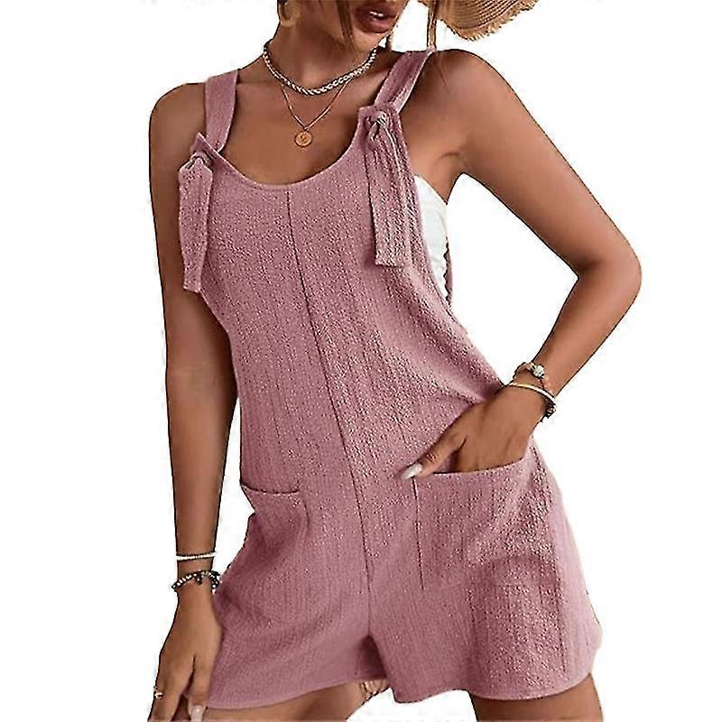 Women Jumpsuits Summer Adjustable Strap Knot Front Pockets Shorts Overalls Rompers