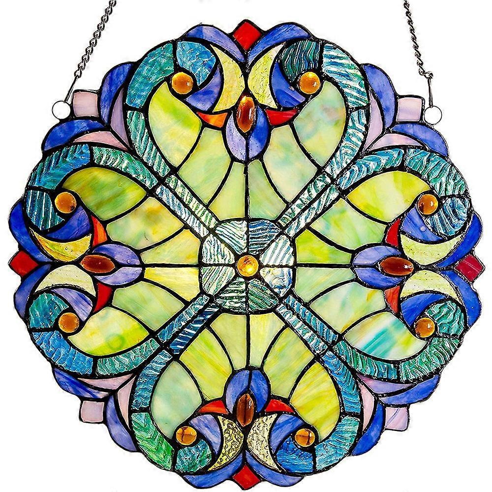 10 inch high vitralii Suncatcher Window Panel Blue Yellow Red
