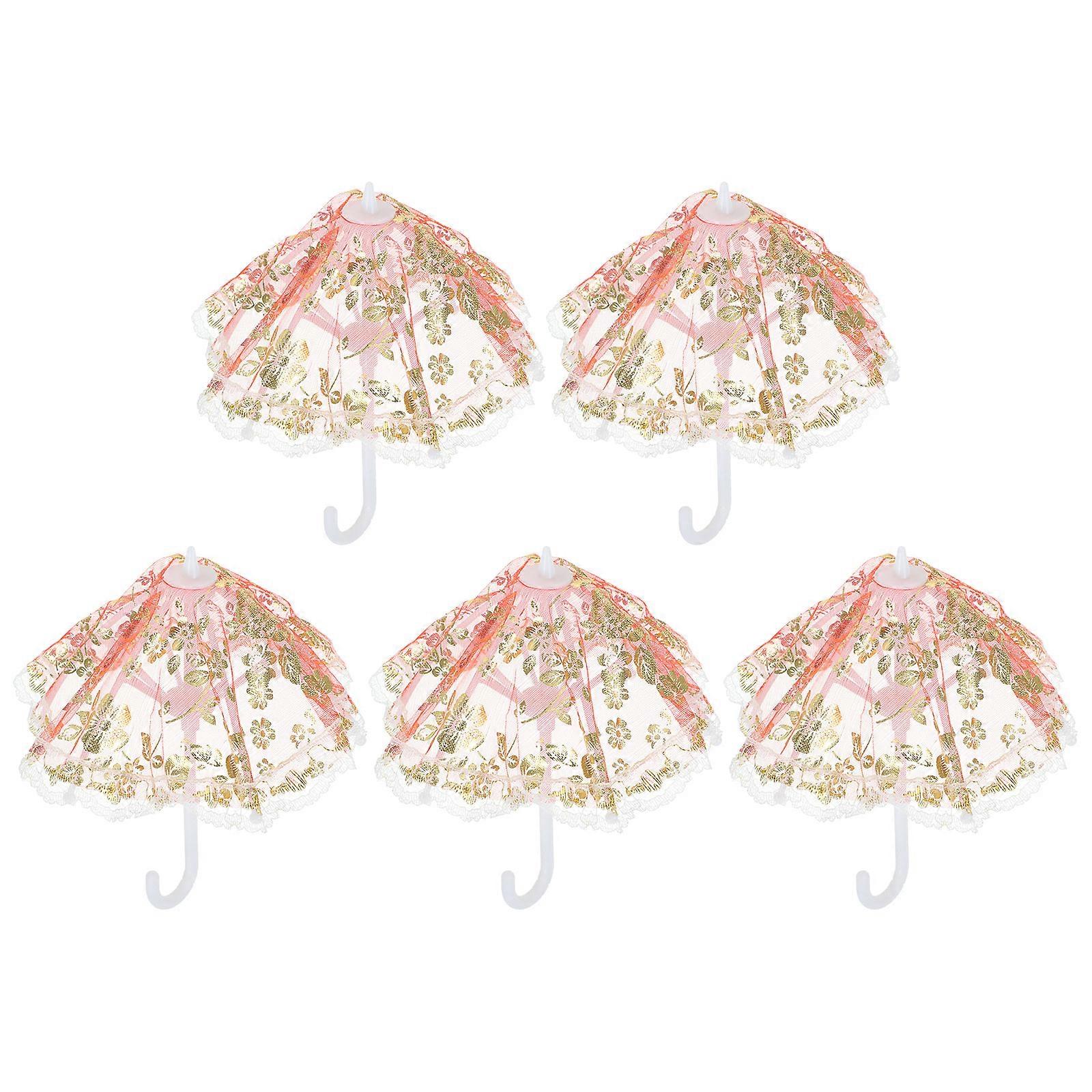 5pcs Mini Scene Umbrella Miniature Lace Parasol Crafts DIY Adornment for Mini House (Random Pattern and Color)