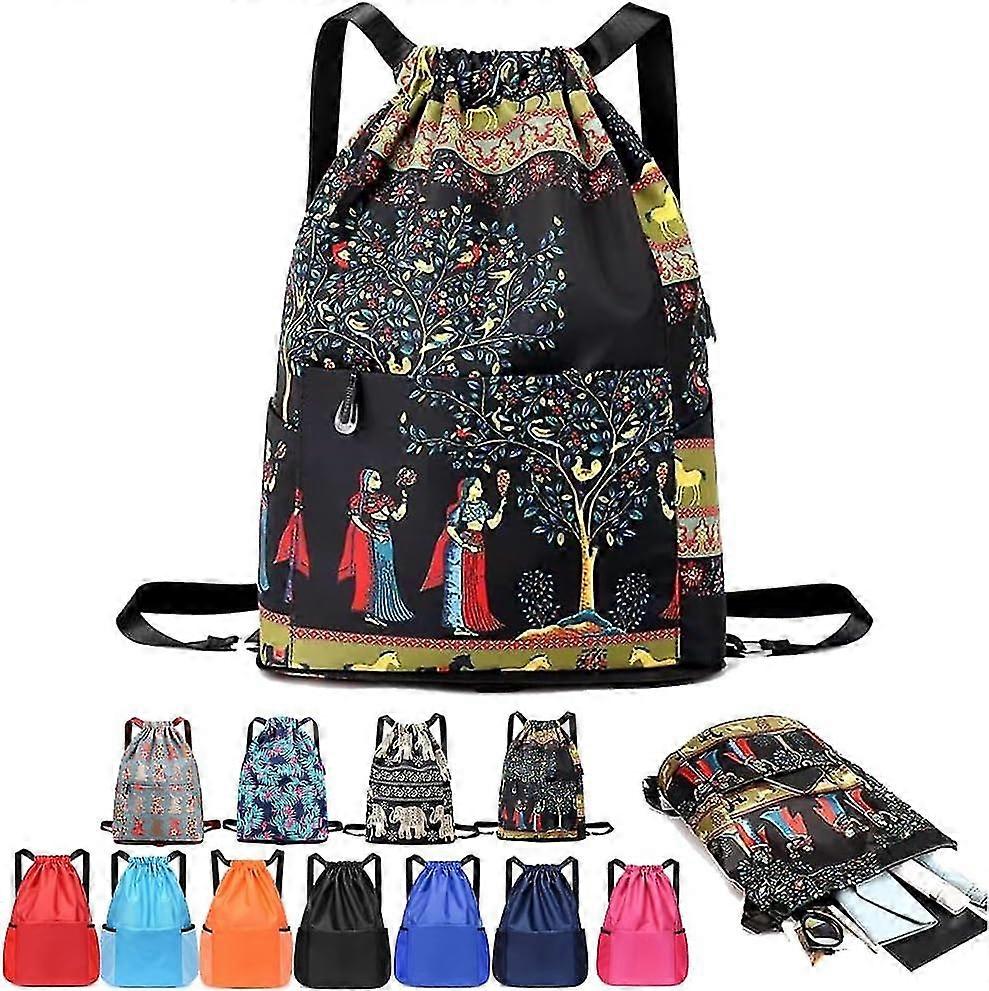 Lilyasion Drawstring Backpack, Drawstring Foldable Large Capacity Dry-wet Separation Travel Sports Backpack (d)