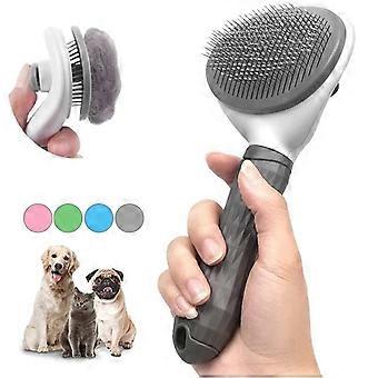 Dog Brush Cat Brush Grooming Comb, Self Cleaning Cat Dog Slicker børster med glatt håndtak, Pet Grooming Tool med rengjøringsknapp for Cat Dog Shedding