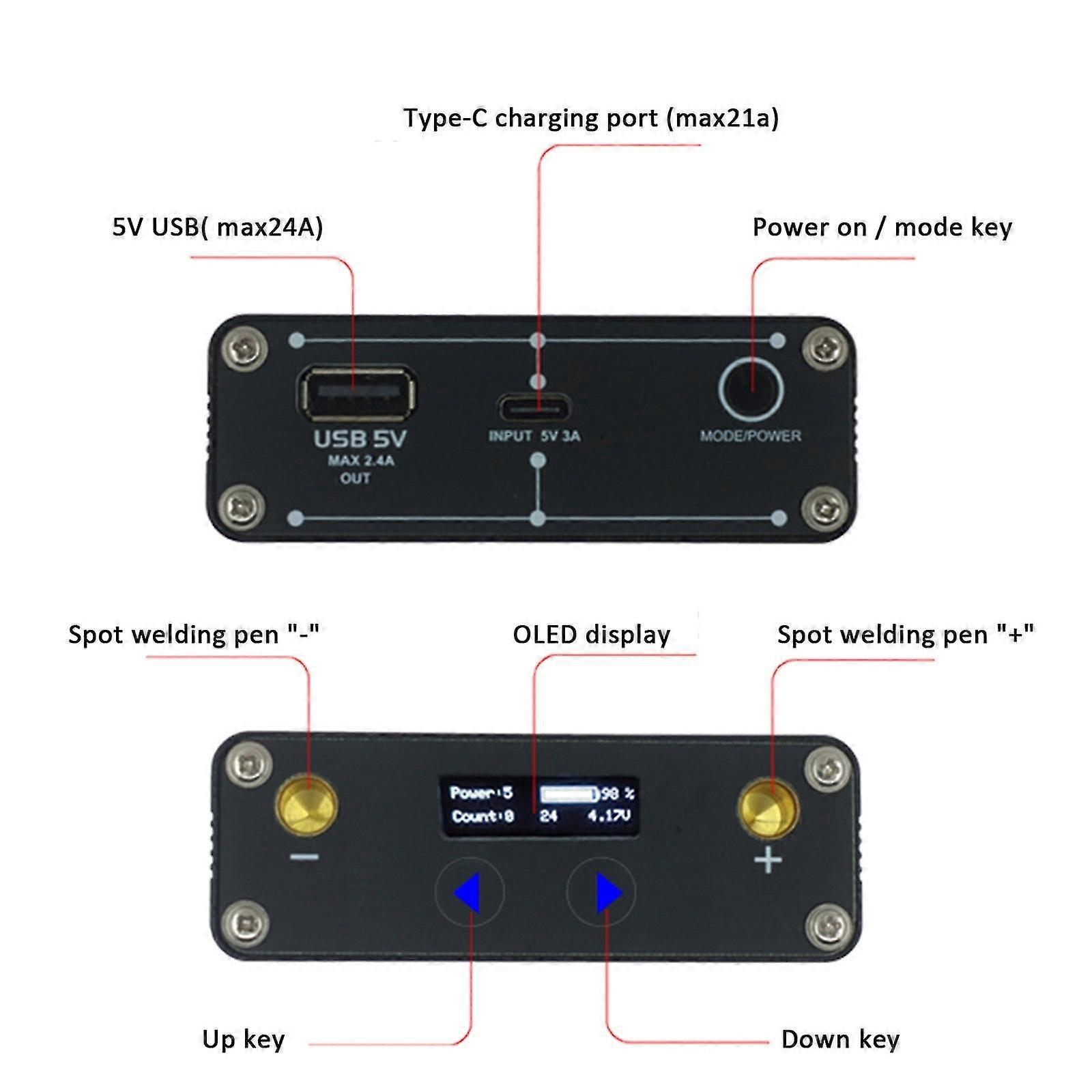 Mini spot welder machine 1-20 gear power adjustable portable 18650 battery welding power supply w/ display 5500mah 5v