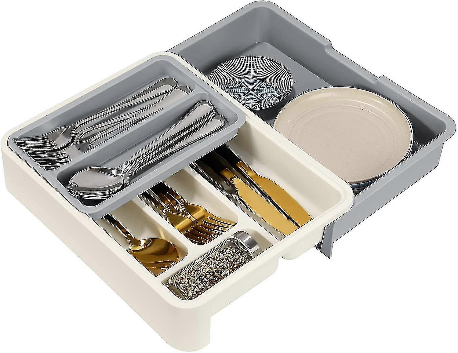 cutlery box -adjustable cutlery drawer, 7 compartments extendable cutlery holder