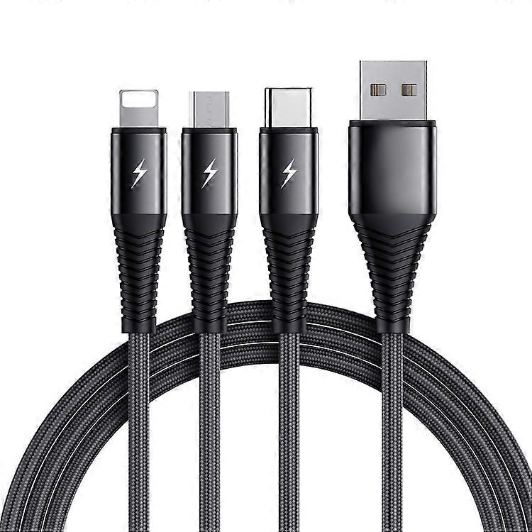 3-in-1 Kaapeli Lightning, USB-C, Micro-USB, 3A, 1.2m - Musta