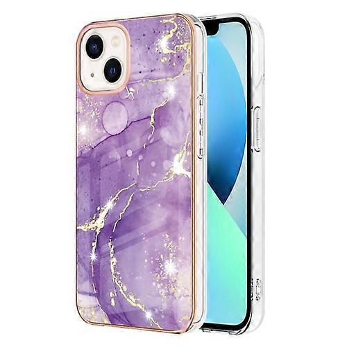 For iPhone 15 Electroplating Marble Pattern Dual-side IMD TPU Shockproof Mobile Phone Case