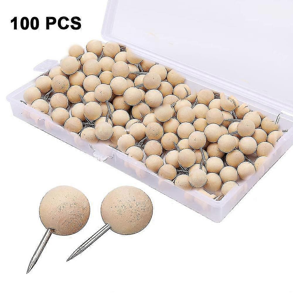100 Pieces Wood Push Pins Round Head Wooden Pushpins Wooden Thumb Tacks With Steel Needle Point Decorative Wooden Push Pins For Map Photos Docume