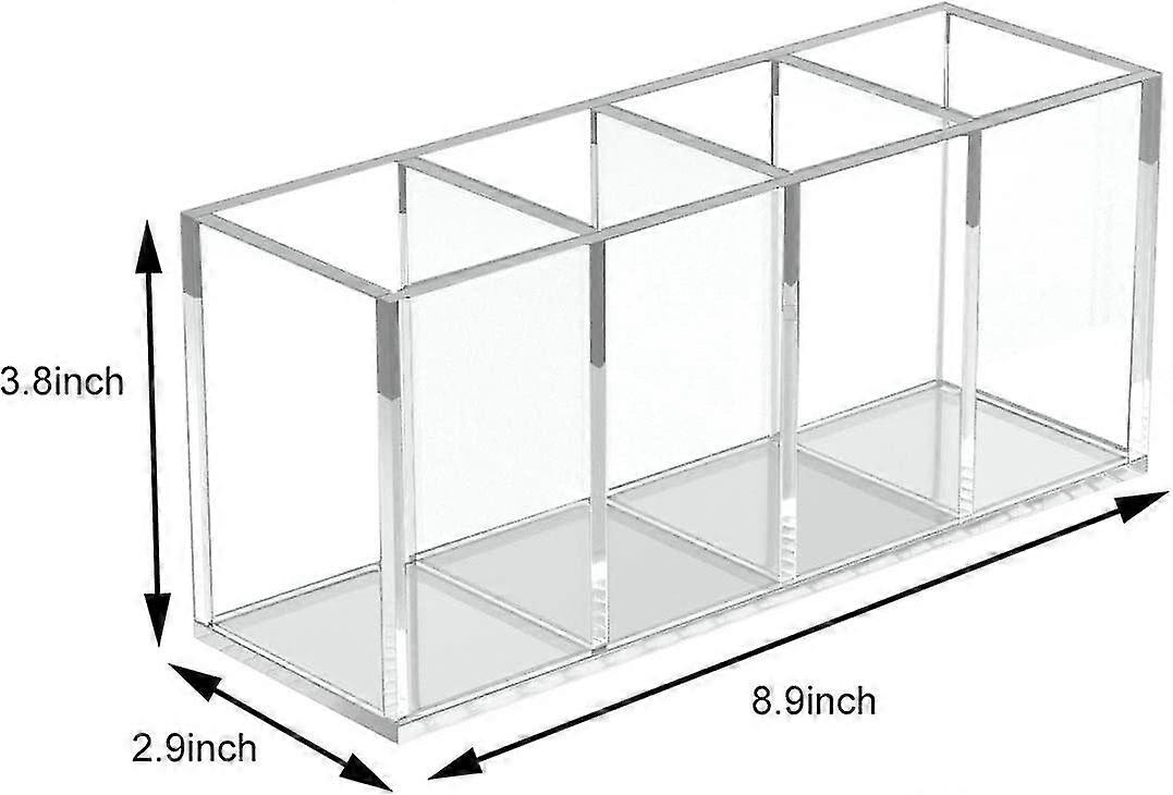 Acrylic Pen Holder 4 Compartments Clear Makeup Brushes Holder