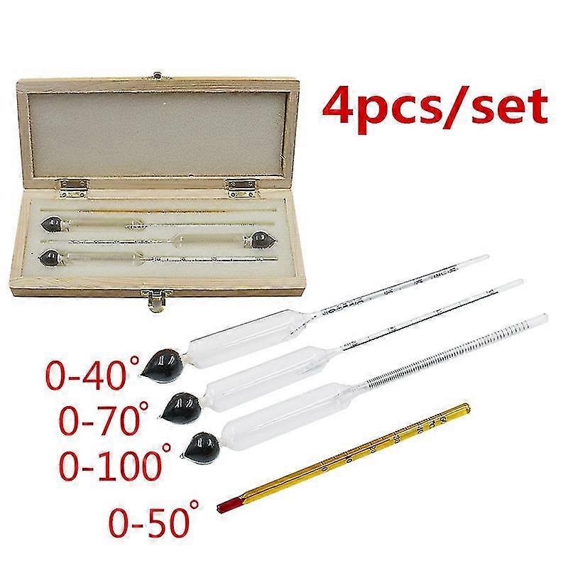 4pcs Alcohol Meter Hydrometer Tester 0 To 100% With Thermometer Gadget Case Kit