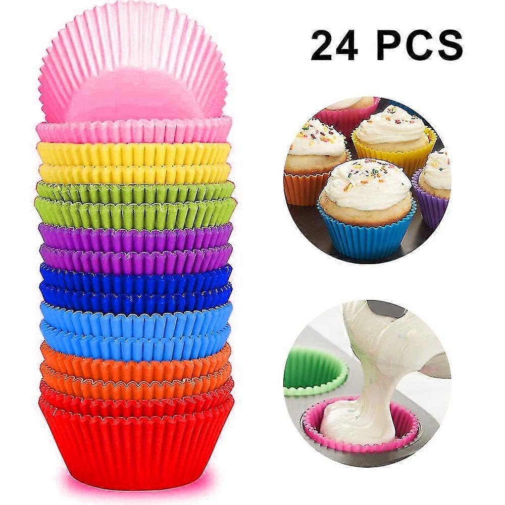Silicone Cupcake Liners, 24 Pcs Reusable Silicone Baking Cups Nonstick Muffin Molds For Cake Balls, Muffins, Cupcakes And Candies