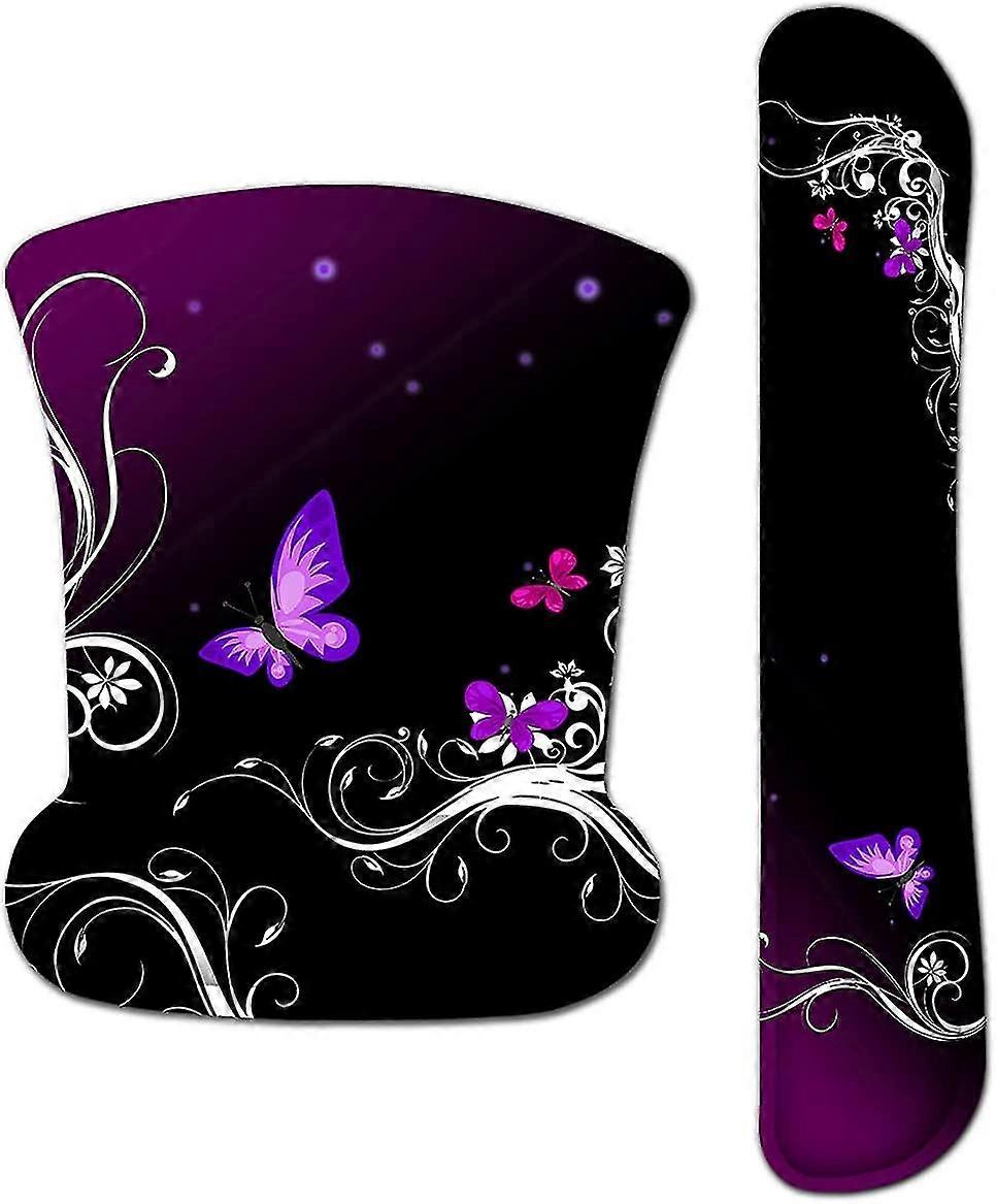 Ergonomic Mouse Pad For Keyboard And Laptop, Non-slip With Raised Memory Foam For Easy Typing And Pain Relief, Purple Butterfly