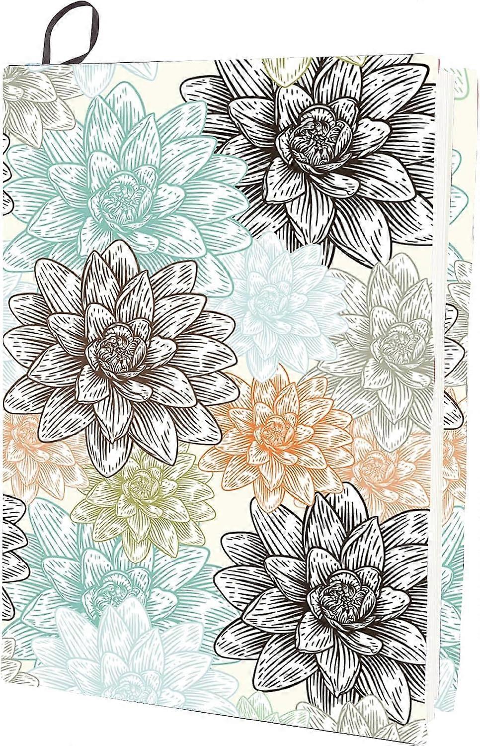 Flower Stretchable Book Cover Floral Lotus Washable Reusable Large Nylon Book Protector 9.4x15.7 Inch Elastic Notebook Wraps Suitable for Most Hardcov