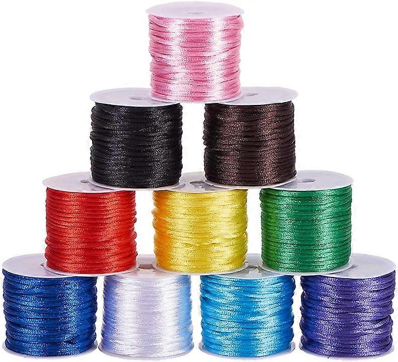 100 Yards 2mm Satin Rattail Cord Nylon String Trim Silk Cord Beading String for Friendship Bracelet Necklace Chinese Knot Macram Trim Dream Catchers B