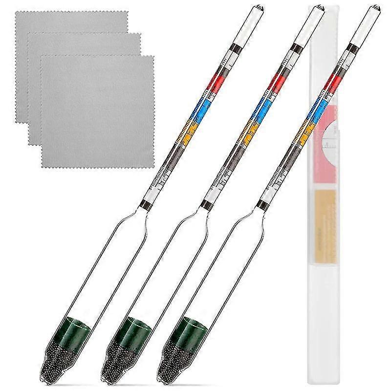 3 Packs Triple Scale Hydrometer With Cleaning Cloth For Wine Beer Mead Kombucha Distilling Equipmen