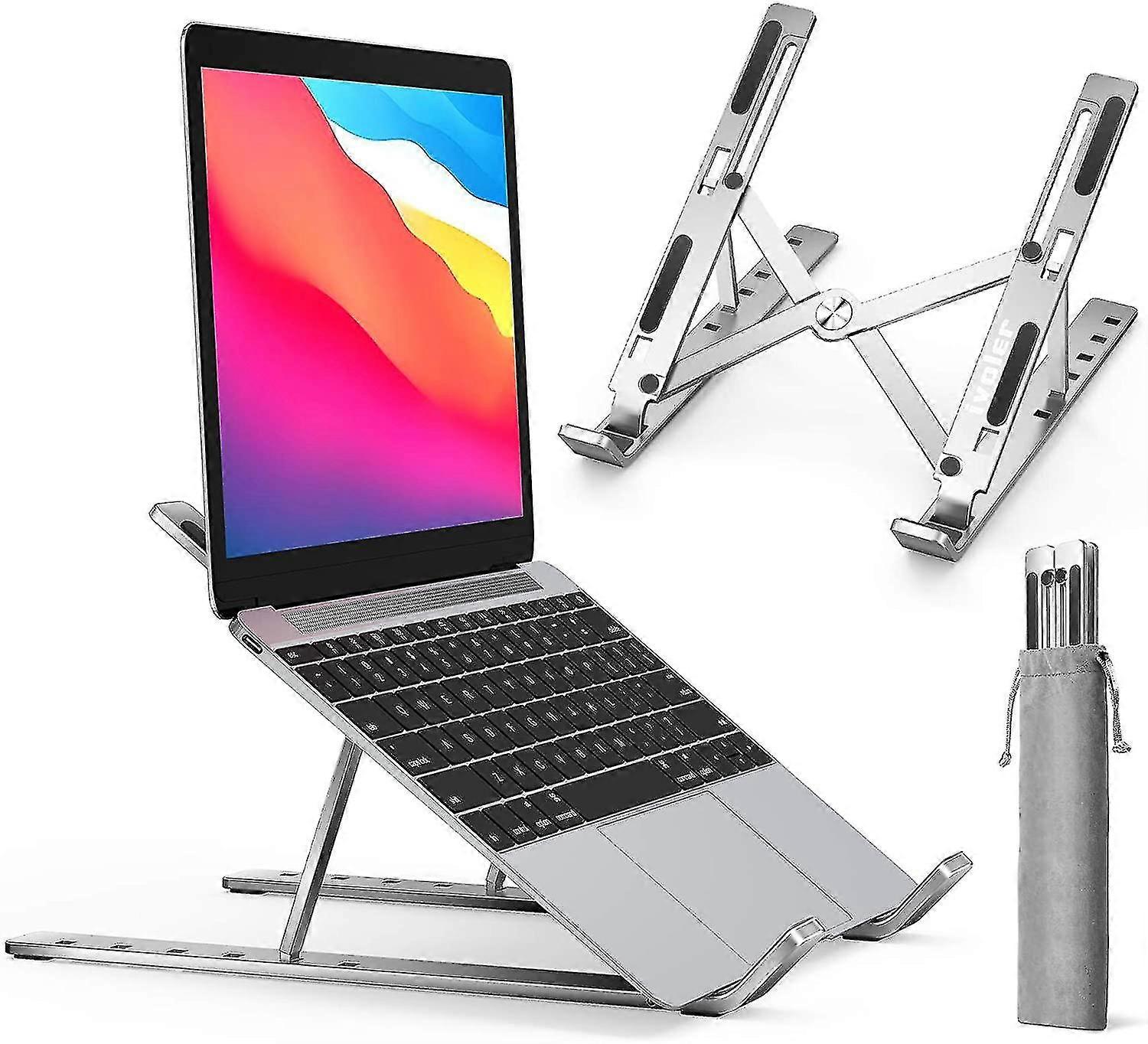 Foldable Riser Laptop Stand 6 Angles Adjustable, Non-slip Aluminum Ventilated Stand-silver