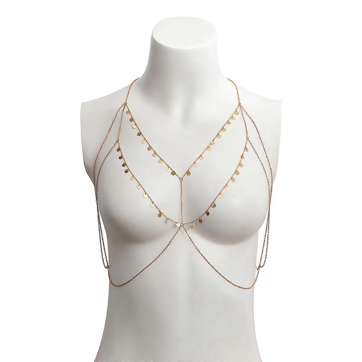 Gold Bra Bikini Chest Chains Sequin Body Jewelry Accessory