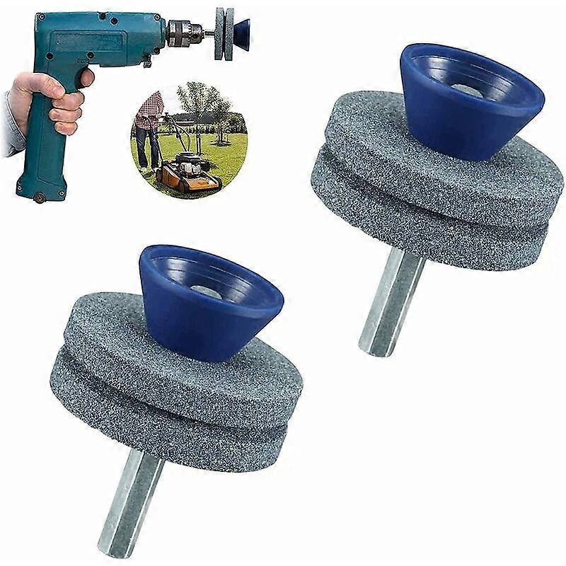 2 Double Layer Lawn Mower Blade Sharpeners, Wear-Resistant Lawn Mower Blade Sharpener Suitable for Most Electric Drills or Hand Drills, 64*56mm, Blue