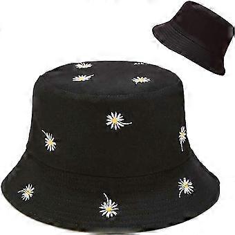 Lindos sombreros de pescador para mujeres, ropa de doble cara (negro)