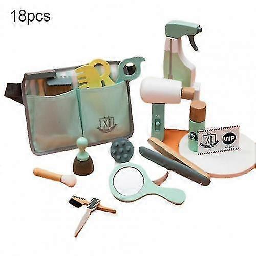18 قطعة / مجموعة مجموعة لعبة حلاقة محاكاة التظاهر باللعب لعبة الدعائم طقم تصفيف الشعر الخشبي هدايا الأطفال للأطفال ألعاب الأطفال