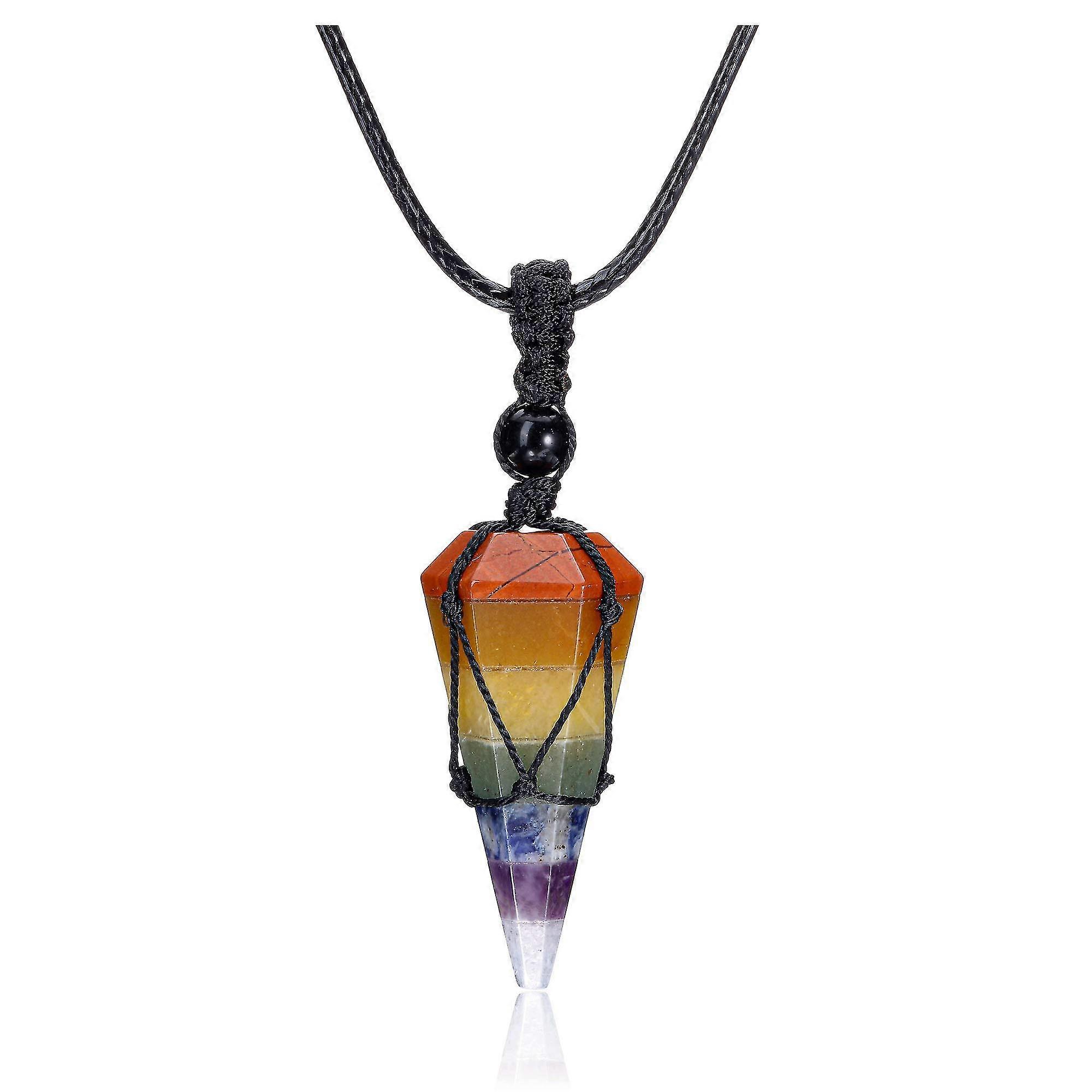 Chakra Necklace, Colorful Conical Pendant With Adjustable Chain