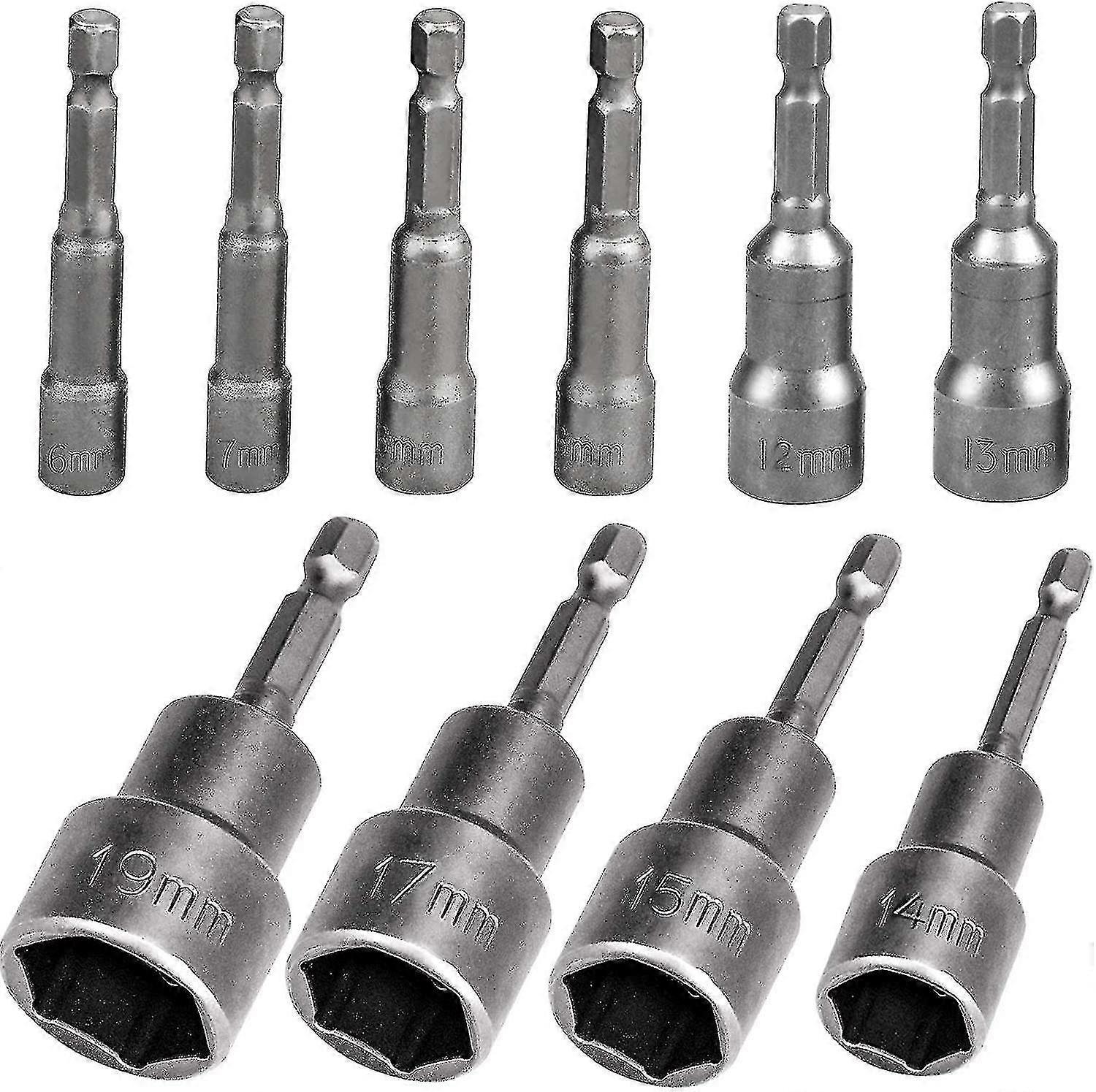 10 Pcs Hex Magnetic Socket, 6-19mm Hex Magnetic Socket Wrench Nut Setter Driver
