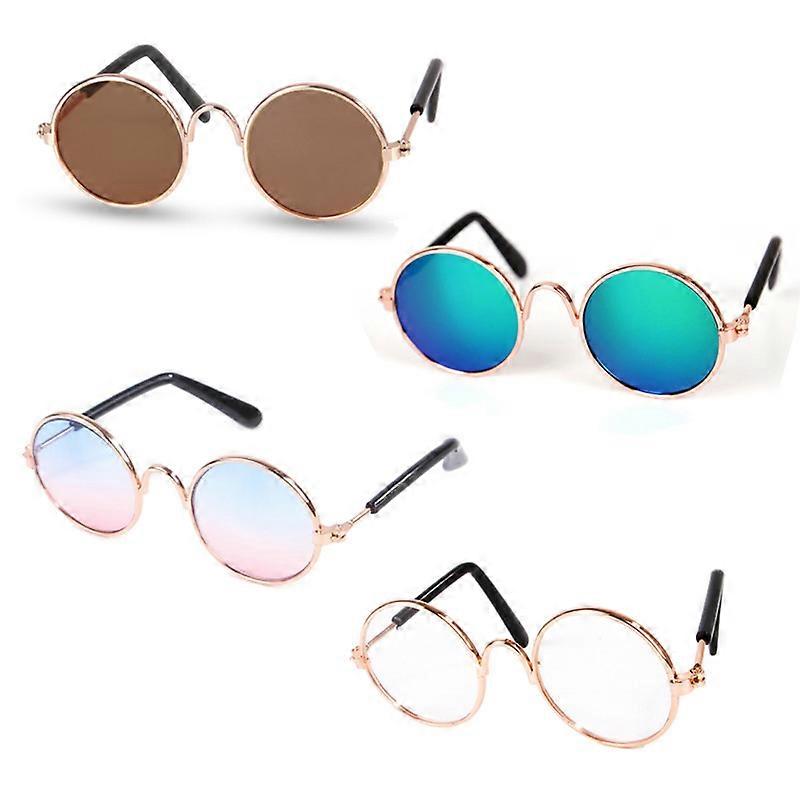 MIMIGO 4PCS Pet Sunglasses - Classic Retro Circular Metal Prince Sunglasses for Cat,Chihuahua or Small Dogs