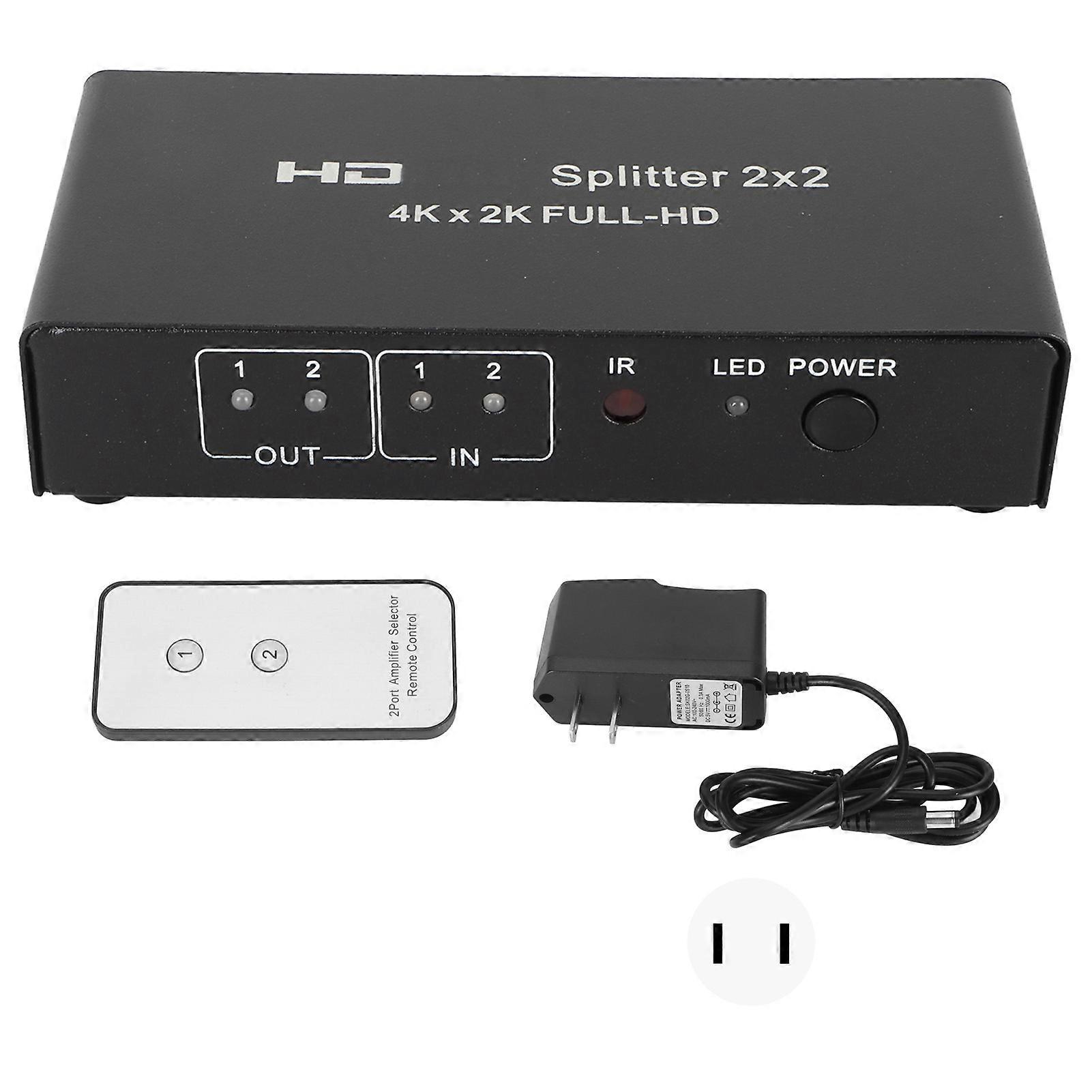 2x2 HD Multimedia Interface Splitter Professional 4Kx2K 60Hz 2 Way HD Multimedia Interface Splitter for 4K TV Set Top Box 4K Game Console US Plug