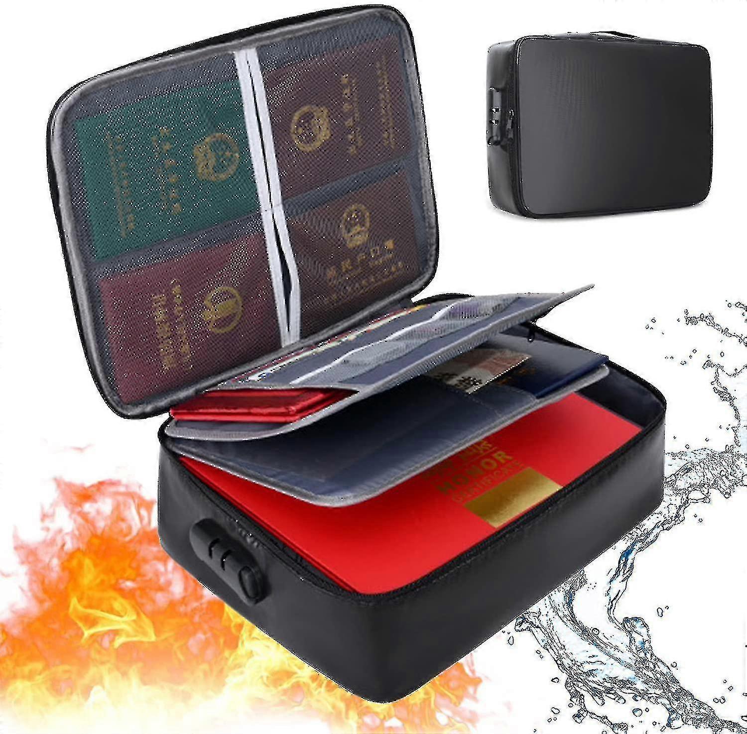Fireproof Document Box With Lock, Fireproof Water Resistant File Storage Box Large Capacity