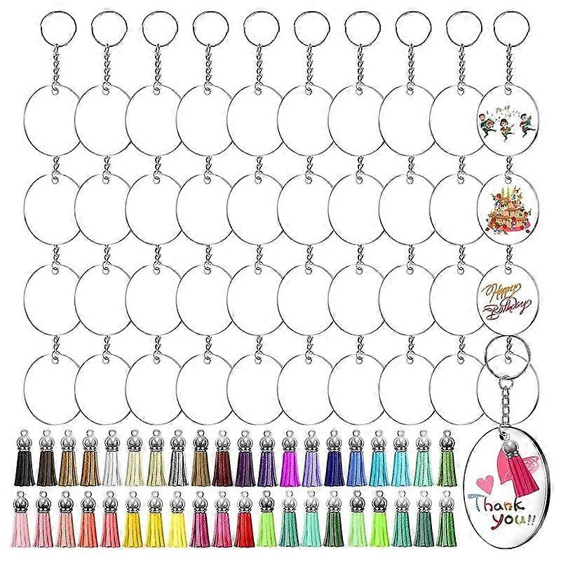 Acrylic Transparent Key Ring Set, Key Fob Clear Acrylic Blank Pendants with Tassels Key Ring Jump Rings