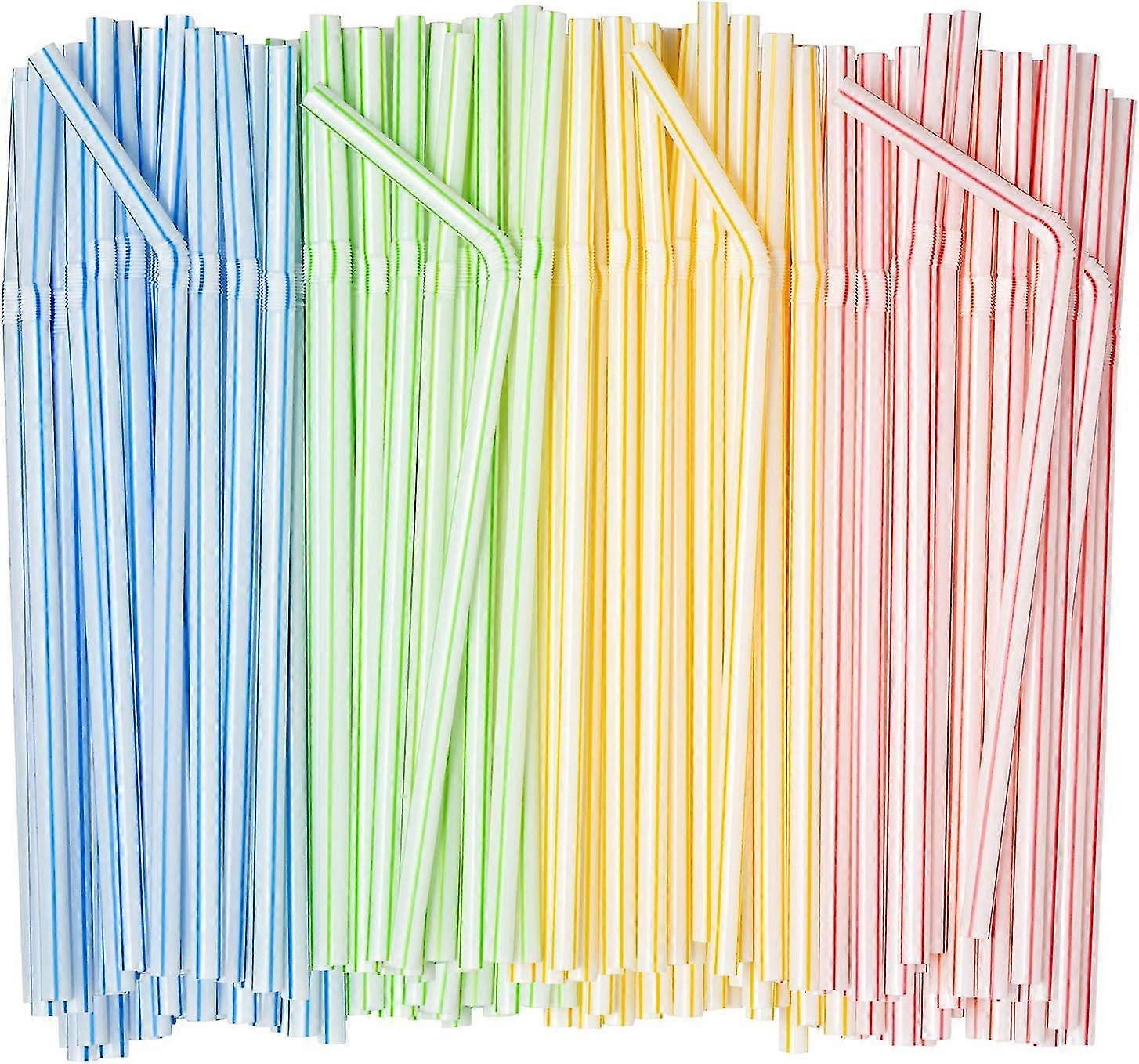 500 Pack Flexible Disposable Plastic Drinking Straws - 9.4" High - Assorted Colors Striped