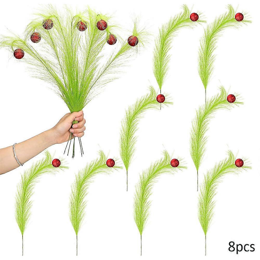 8/16Pcs Curly Stems Lime Green Curly Xmas Tree Pick Elf Ornaments for Christmas Tree Toppers