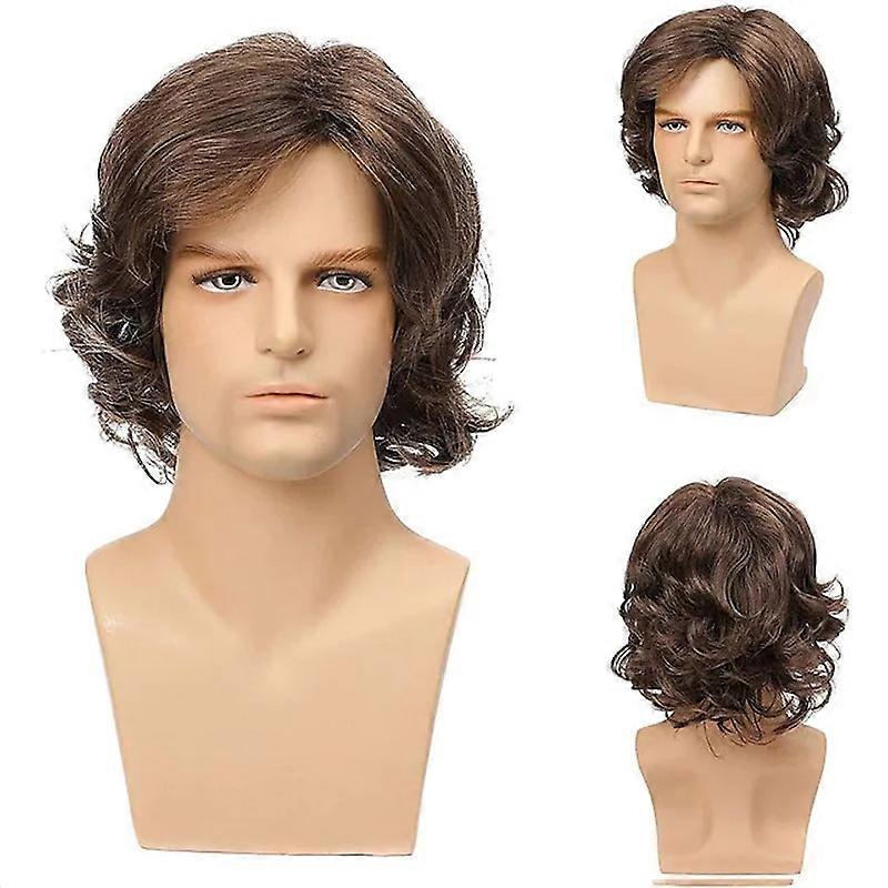 HAIRJOY Man Synthetic Hair Brown Short Layered Wig Male Curly Wigs