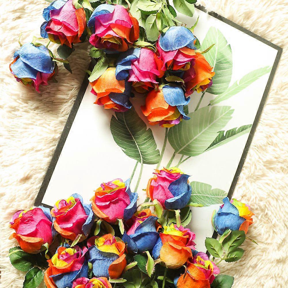 Rose multicolore Branche de rose séchée décorative Rose séchée hautement simulée Couleur sèche naturelle rétro d’automne