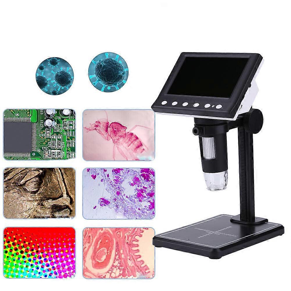 Microscope numérique à 8 LED, loupe électronique LCD 1000X avec support (noir)