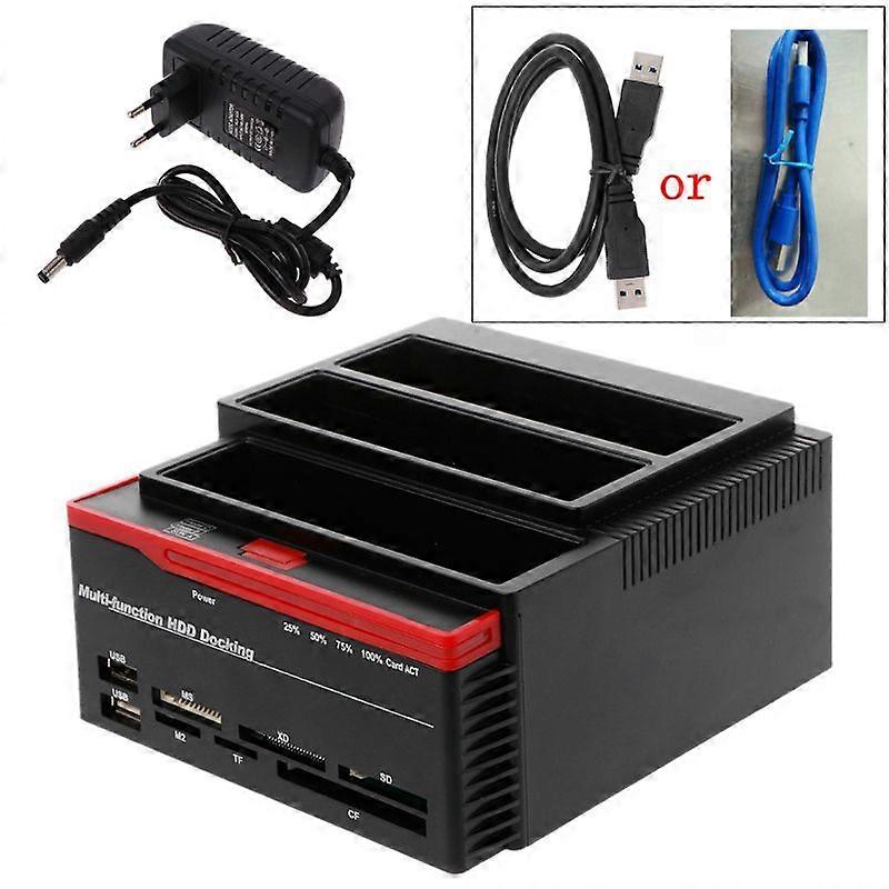USB 3.0 to 2.5 3.5 Inch SATA IDE Dual Slots External Enclosure with Card Reader