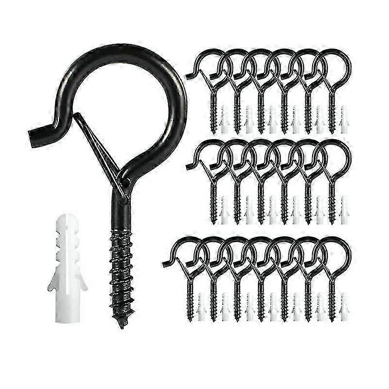 Screw In Hooks, Wall Mount Ceiling Hooks, Outdoor Black Hooks For Hanging, Safety Buckle Design, Used For Hanging Plant Wind Chimes String Light